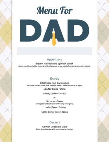 Father's Day Menu