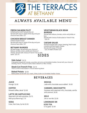 Formal Dining Always Available Menu
