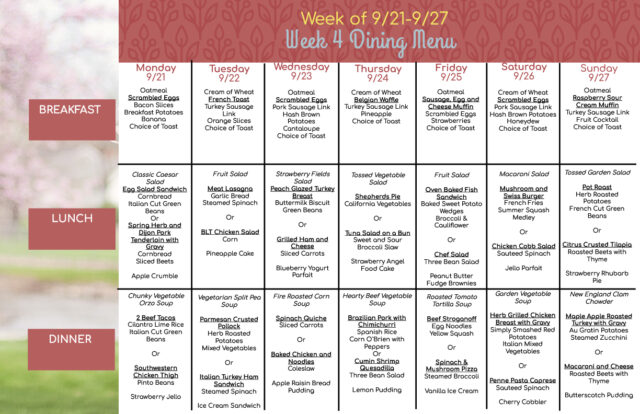 Manor Menu 9/21 - 9/27