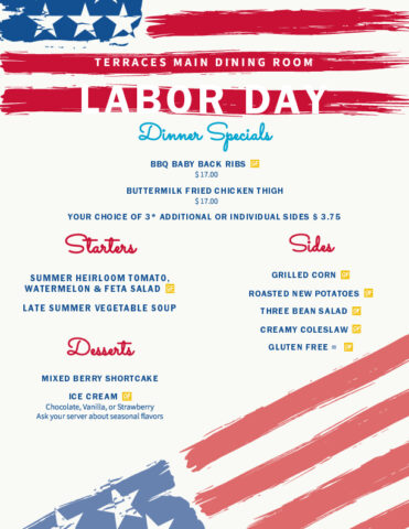 Terraces Labor Day Menu