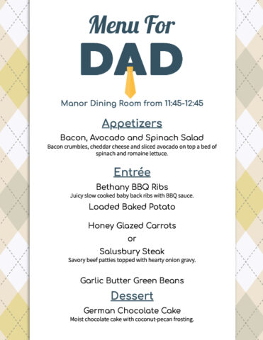 Manor Father's Day Menu 6.21