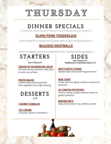 Formal Dining Thursday 4.2