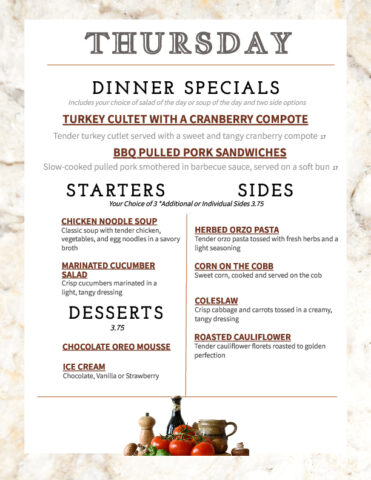 Formal Dining Thursday 4.16