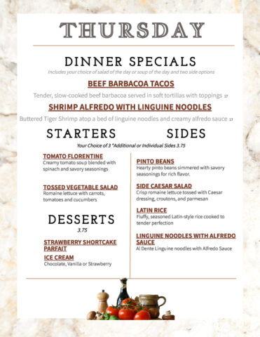 Formal Dining Thursday 5.28