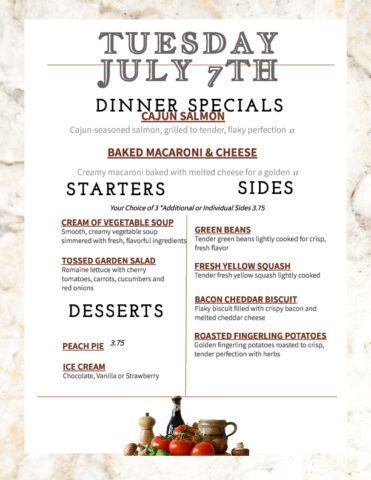 Formal Dining Tuesday 7/7