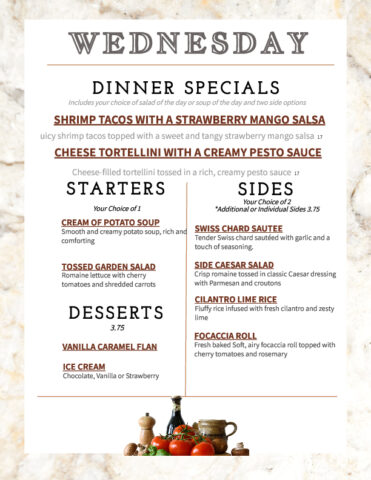 Formal Dining Wednesday 4.1