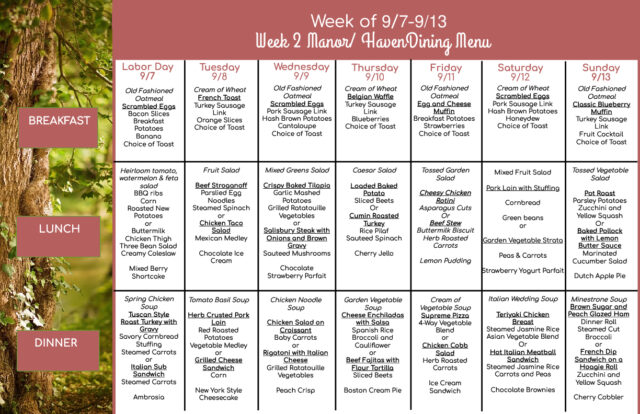 Manor Menu 9/7 - 9/13