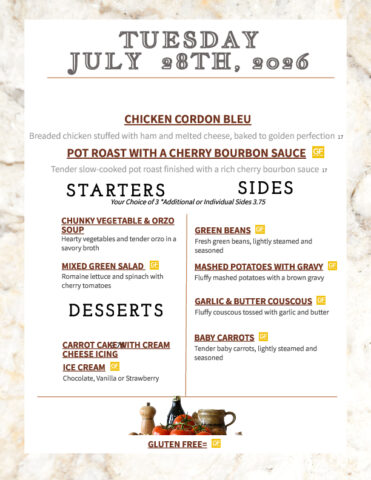 Formal Dining Tuesday 7.28