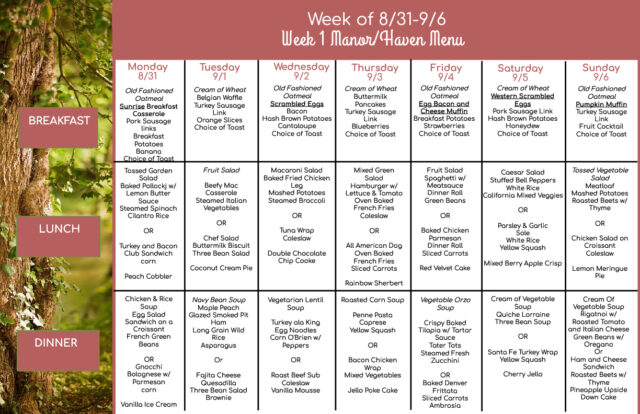 Manor Menu 8/31 - 9/6