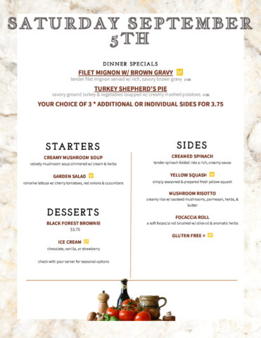 Formal Dining Saturday 9.5