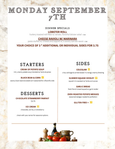 Formal Dining Monday 9.7
