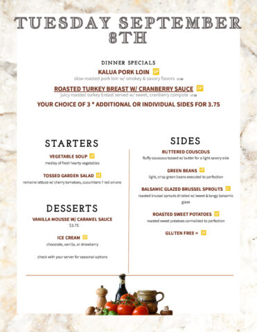 Formal Dining Tuesday 9.8