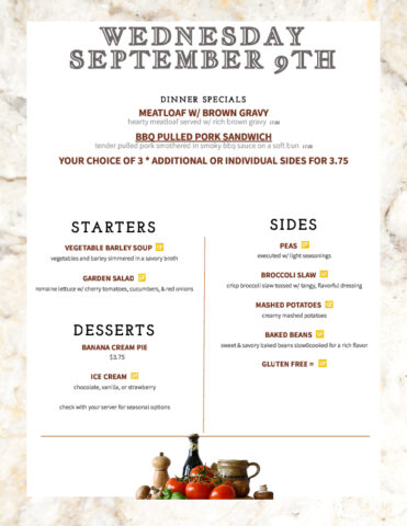 Formal Dining Wednesday 9.9