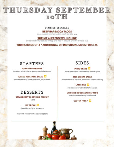 Formal Dining Thursday 9.10
