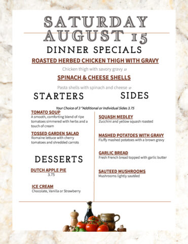 Formal Dining Saturday 8.15