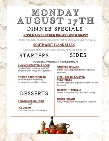 Formal Dining Monday 8.17