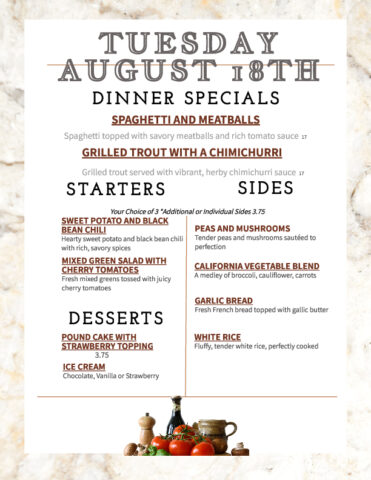 Formal Dining Tuesday 8.18