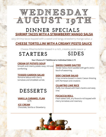 Formal Dining Wednesday 8.19