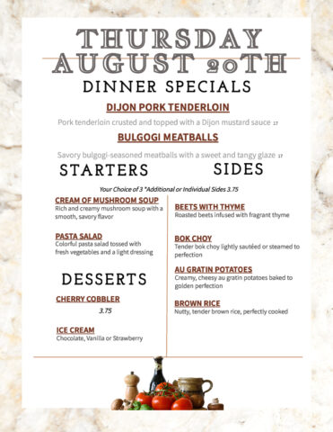 Formal Dining Thursday 8.20
