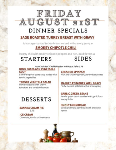 Formal Dining Friday 8.21