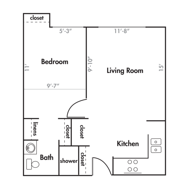 The Manor at Bethany 1 Bedroom 1 Bath Floor Plan